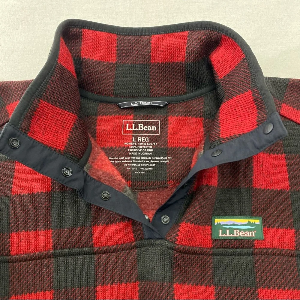 LL Bean Snap Fleece Sweater Women's Pullover Buffalo Plaid Size Large 500757 EUC - Picture 4 of 9
